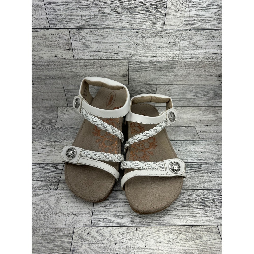 Aetrex Jillian White Leather Braided Orthotic Sandals SC453W Women Sz 6.5